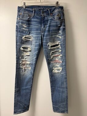 American Eagle Outfitters 32X32 Men's Blue Distressed Slim Jeans